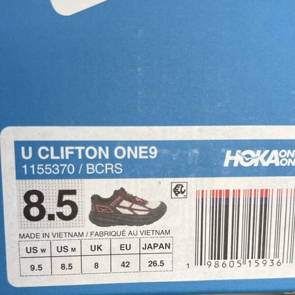 Hoka One One Clifton One9 Black Red 1155370 BCRS Mens Size 8.5 NEW Sneakers main image 3